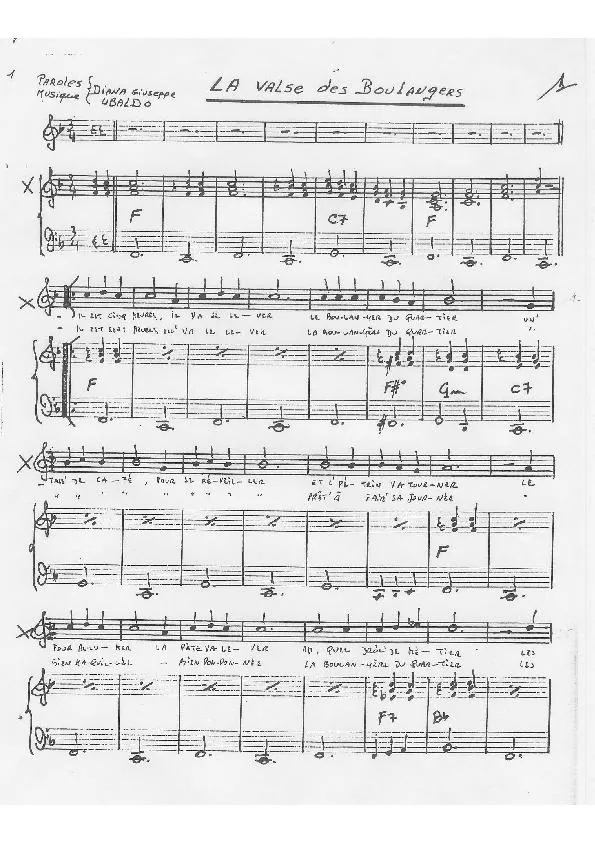 télécharger la partition d'accordéon La valse des boulangers (Arrangement : Freddy Lefèvre) (Chant : Ubaldo) (Partition Manuscrite) au format PDF