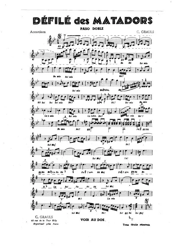 télécharger la partition d'accordéon Défilé des matadors + Picciola (Orchestration) (Paso Doble + Valse) au format PDF