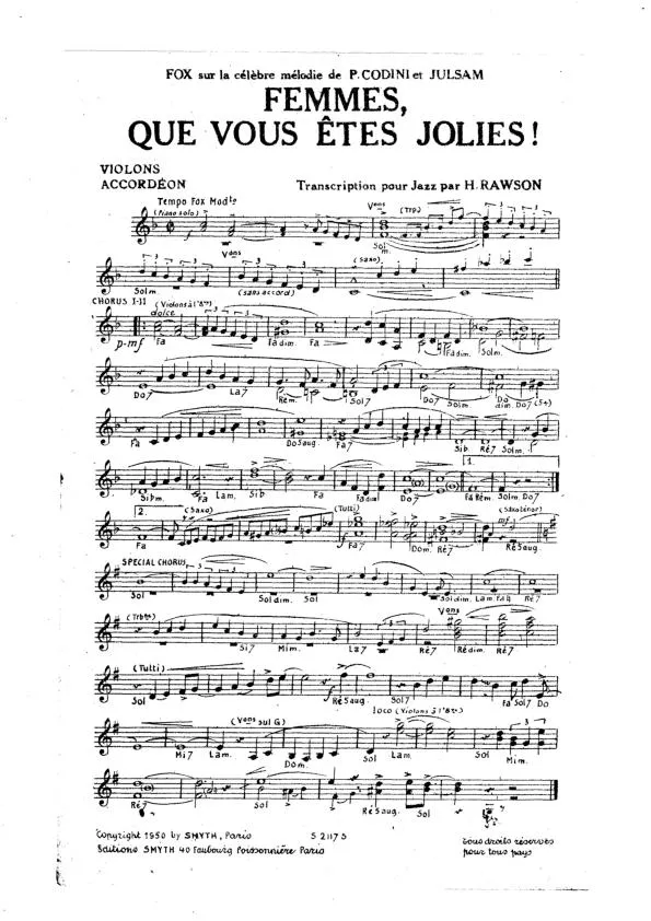 télécharger la partition d'accordéon Femmes Que vous êtes jolies (Orchestration Complète) (Arrangement pour jazz par Henri Rawson) (Fox) au format PDF