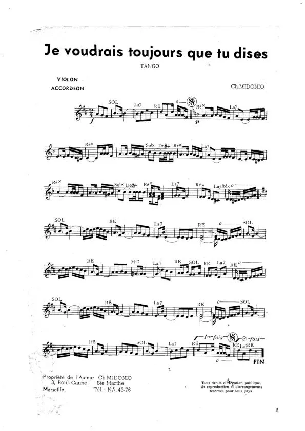 télécharger la partition d'accordéon Je voudrais toujours que tu dises (Tango) au format PDF