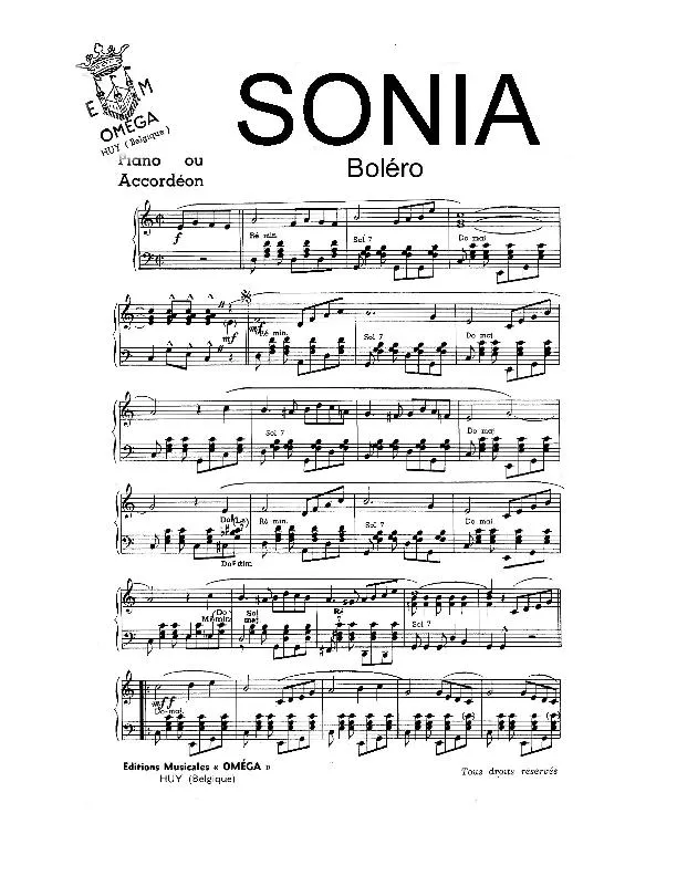 télécharger la partition d'accordéon Sonia (Boléro) au format PDF