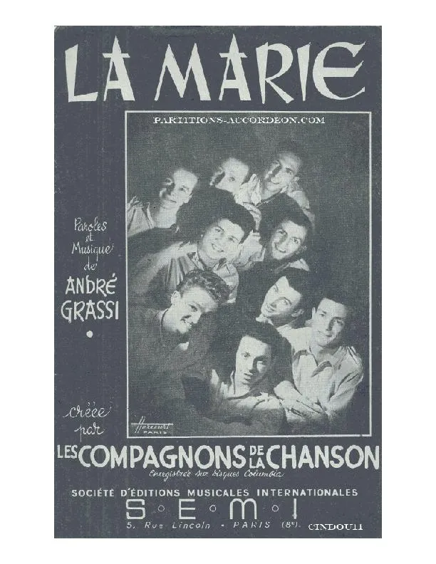télécharger la partition d'accordéon La Marie (Chant : Les Compagnons de la Chanson) (Marche) au format PDF