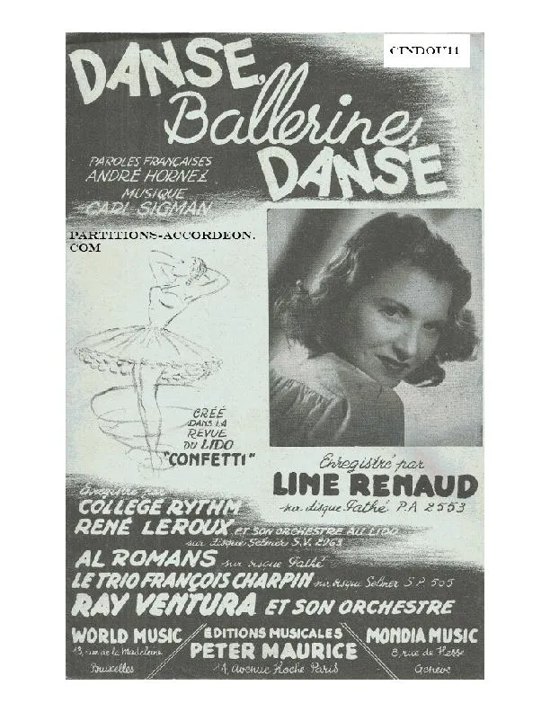télécharger la partition d'accordéon Danse Ballerine danse (Dance Ballerina Dance) (Chant : Line Renaud) au format PDF