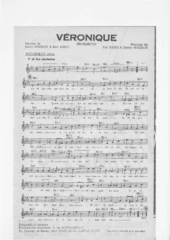 télécharger la partition d'accordéon Véronique (Orchestration) (Charleston) au format PDF