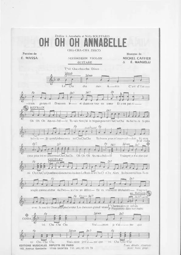 télécharger la partition d'accordéon Oh oh oh Annabelle (Cha Cha Cha Disco) au format PDF