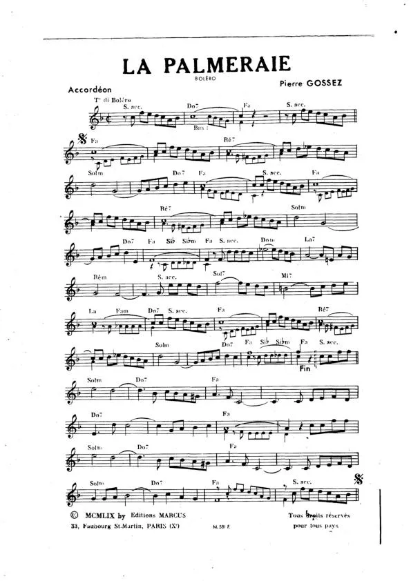 télécharger la partition d'accordéon La Palmeraie (Orchestration) (Boléro) au format PDF