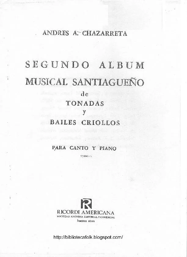télécharger la partition d'accordéon Segundo Album Musical Santiagueño de Tonadas y Bailes Criollos (25 titres) au format PDF