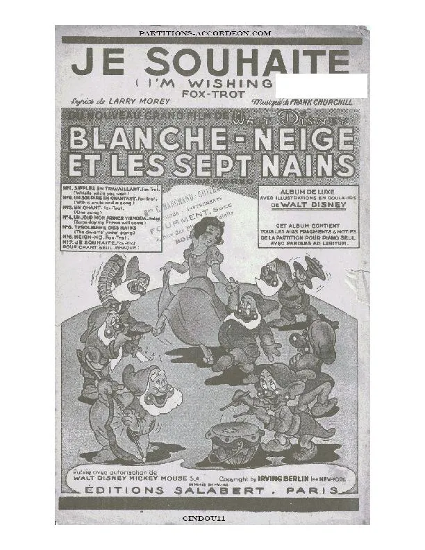 télécharger la partition d'accordéon Je souhaite (I'm wishing) (Du film : Blanche Neige et les sept nains) (Fox Trot) au format PDF