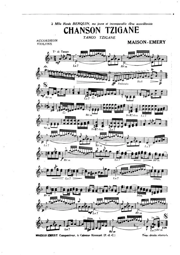 télécharger la partition d'accordéon Chanson Tzigane (Tango) au format PDF