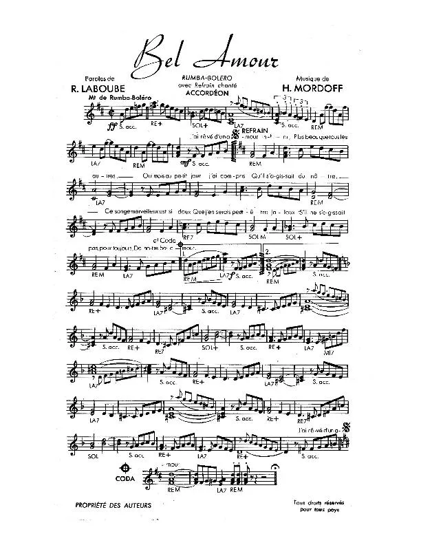 télécharger la partition d'accordéon Bel Amour (Rumba Boléro) au format PDF