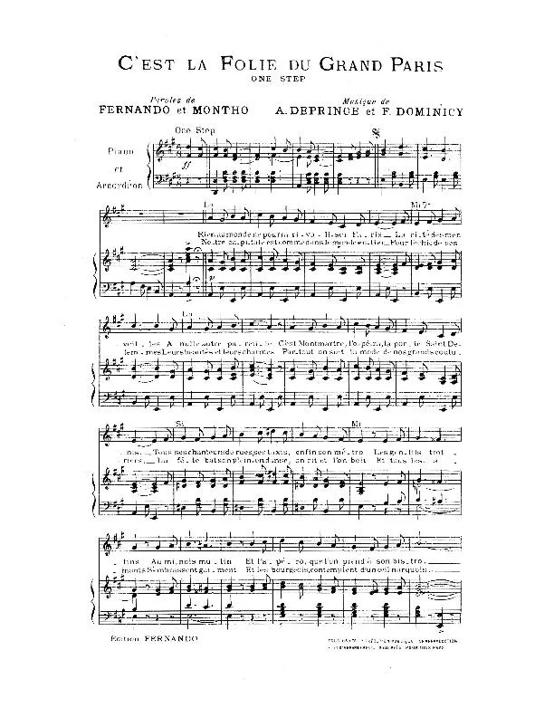 télécharger la partition d'accordéon C'est la folie du grand Paris (One Step) au format PDF