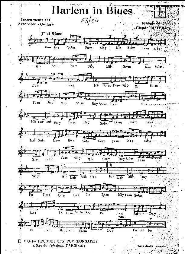 télécharger la partition d'accordéon Harlem in Blues au format PDF