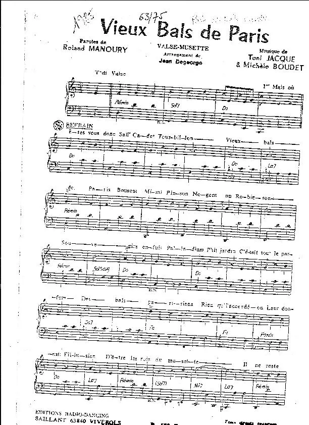 télécharger la partition d'accordéon Vieux bals de Paris (Arrangement : Jean Degeorge) (Valse Musette Chantée) au format PDF