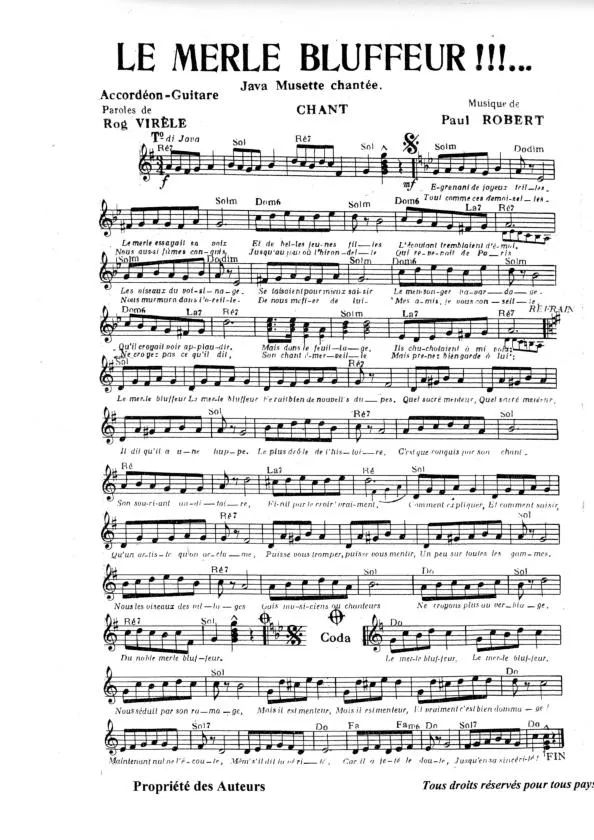 télécharger la partition d'accordéon Le merle bluffeur (Java Musette Chantée) au format PDF