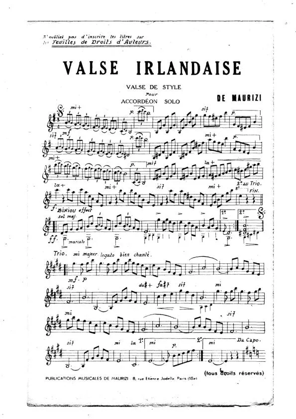 télécharger la partition d'accordéon Valse Irlandaise au format PDF