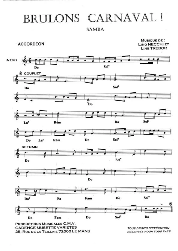 télécharger la partition d'accordéon Brûlons carnaval (Samba) au format PDF