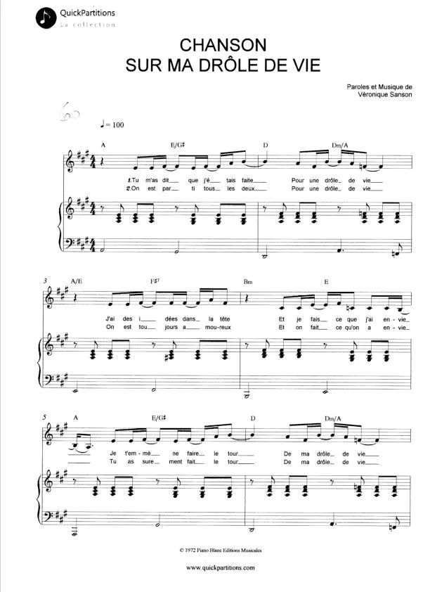 télécharger la partition d'accordéon Chanson sur ma drôle de vie au format PDF