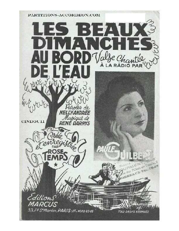 télécharger la partition d'accordéon Les beaux dimanches au bord de l'eau (Chant : Paule Guilbert) (Valse Chantée) au format PDF