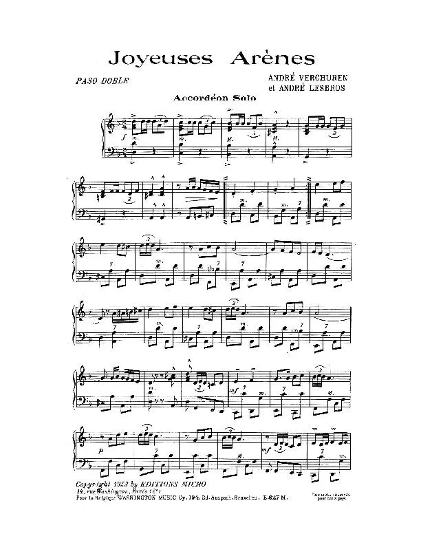 télécharger la partition d'accordéon Joyeuses Arènes (Paso Doble) au format PDF