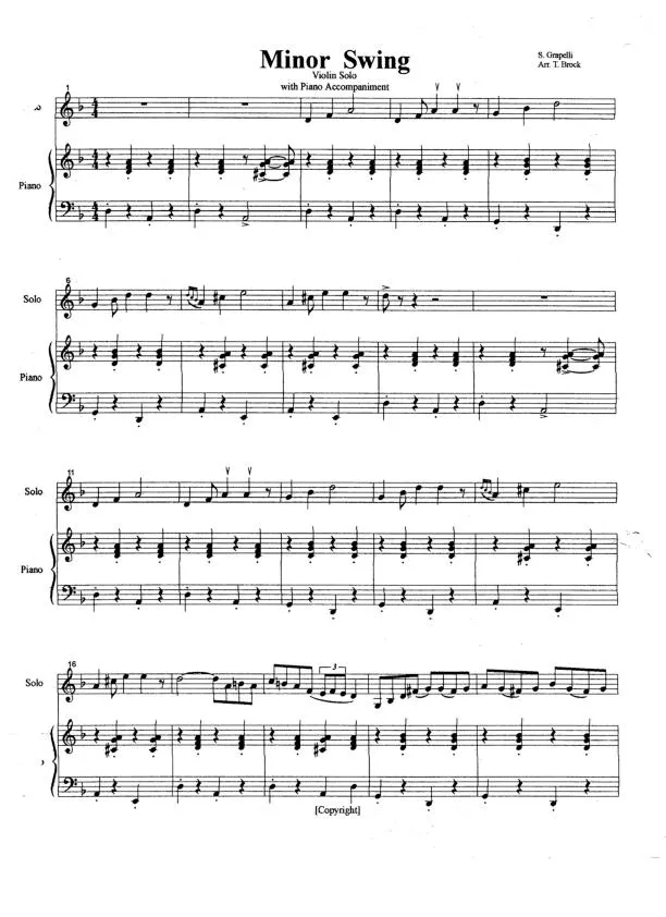 télécharger la partition d'accordéon Minor Swing (Violin solo with Piano accompaniment) (Arrangement : Timothy Brock) au format PDF