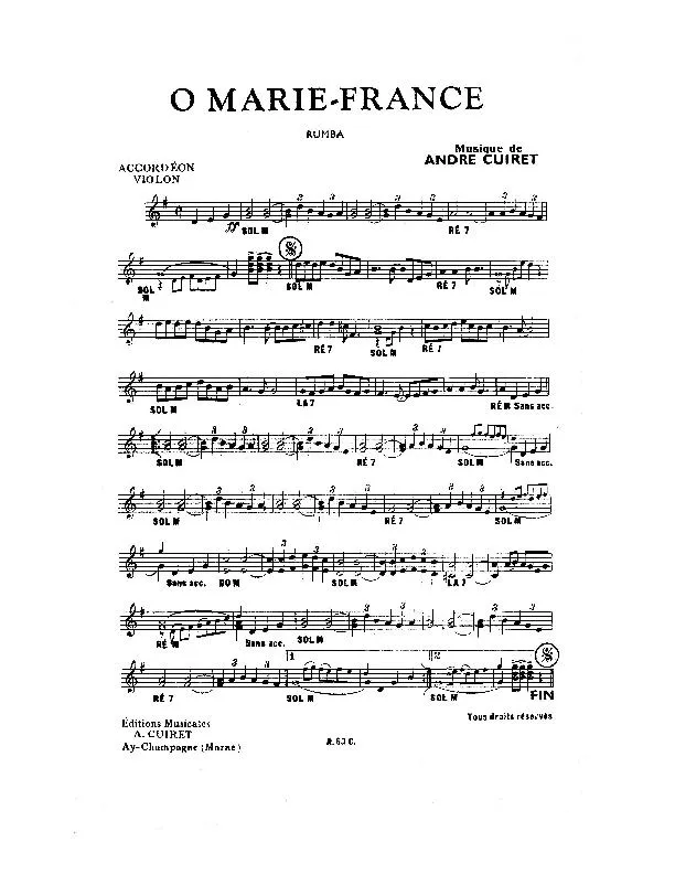 télécharger la partition d'accordéon O Marie France (Rumba) au format PDF