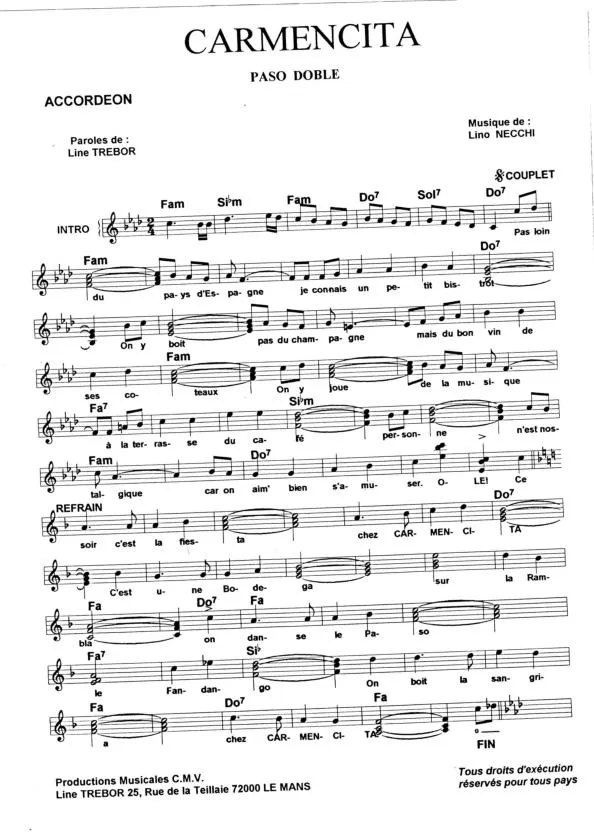 télécharger la partition d'accordéon Carmencita (Paso Doble) au format PDF