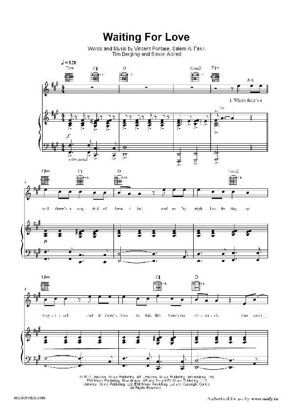 télécharger la partition d'accordéon Waiting For Love au format PDF