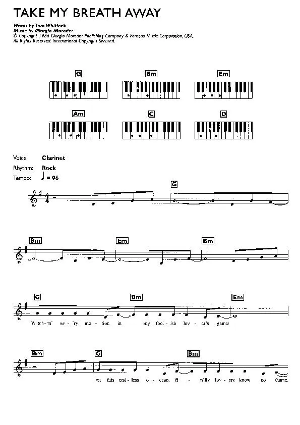 télécharger la partition d'accordéon Take My Breath Away (Chant : Berlin) (Rock)  au format PDF
