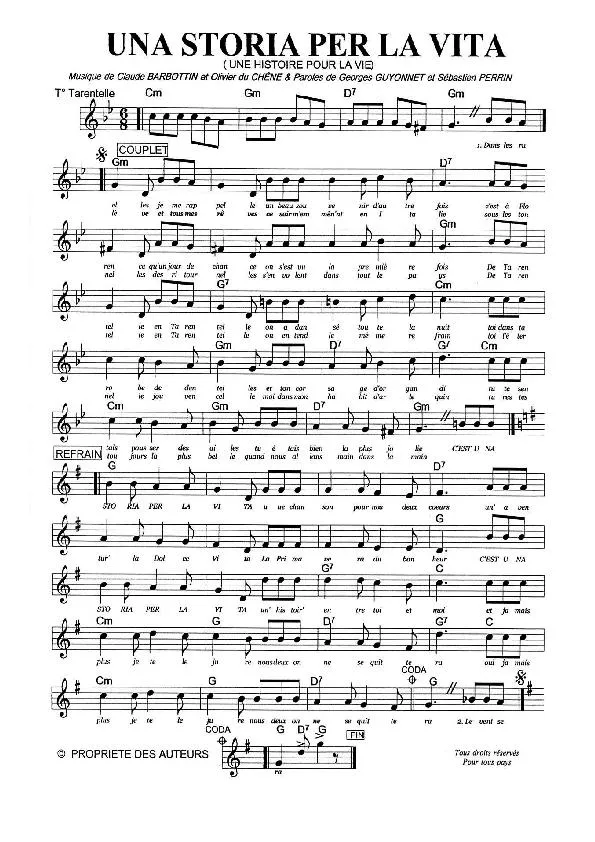 télécharger la partition d'accordéon Una storia per la vita (Une histoire pour la vie) (Tarentelle) au format PDF
