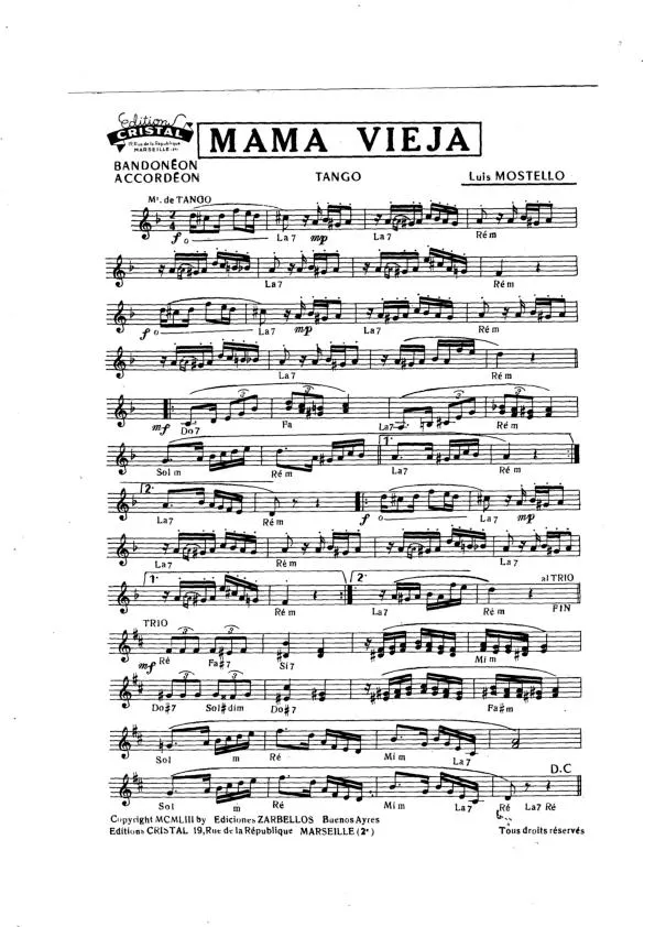 télécharger la partition d'accordéon Mama Vieja (Orchestration) (Tango) au format PDF