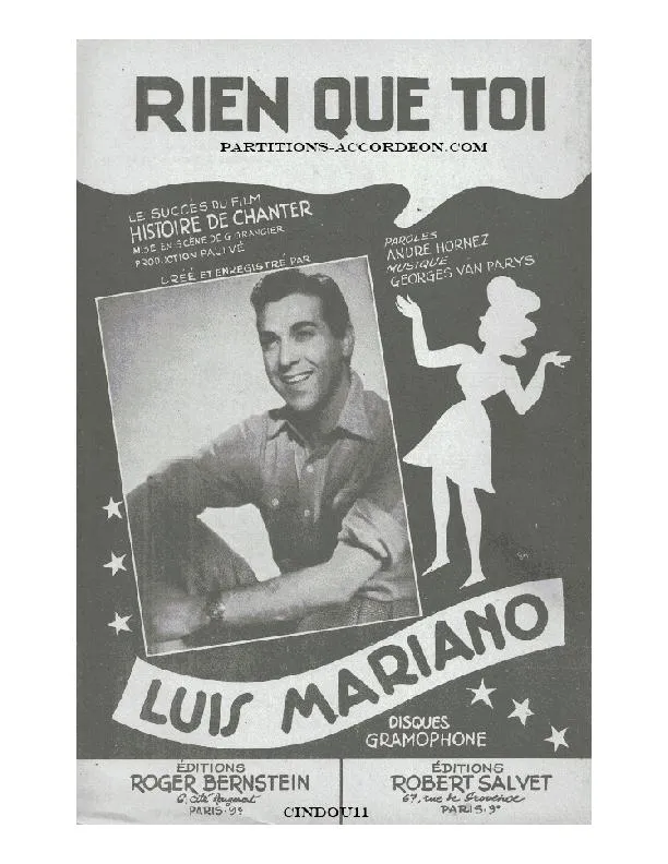 télécharger la partition d'accordéon Rien que toi (Du film : Histoire de chanter) (Chant : Luis Mariano) (Valse) au format PDF