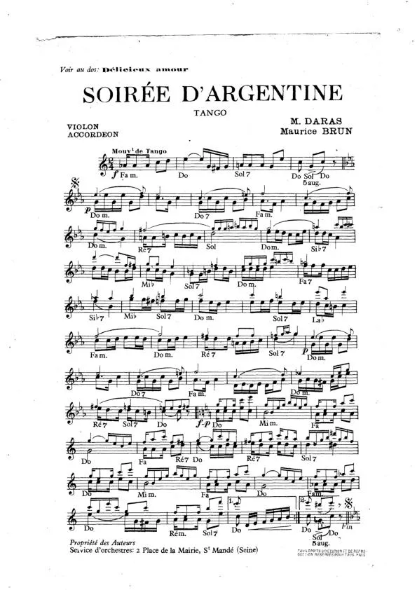 télécharger la partition d'accordéon Soirée d'Argentine (Orchestration) (Tango) au format PDF