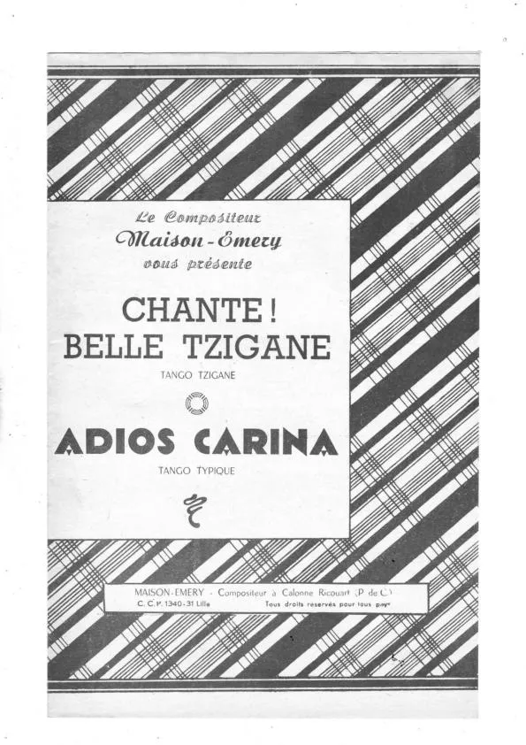 télécharger la partition d'accordéon Chante belle Tzigane + Adios Carina (Orchestration) + Maria Mon amour (Tango) au format PDF