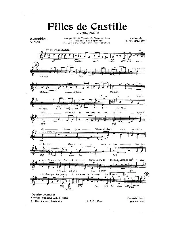 télécharger la partition d'accordéon Filles de Castille (Paso Doble) au format PDF