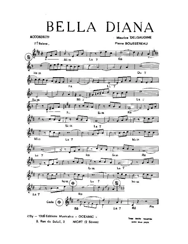 télécharger la partition d'accordéon Bella Diana (Boléro) au format PDF