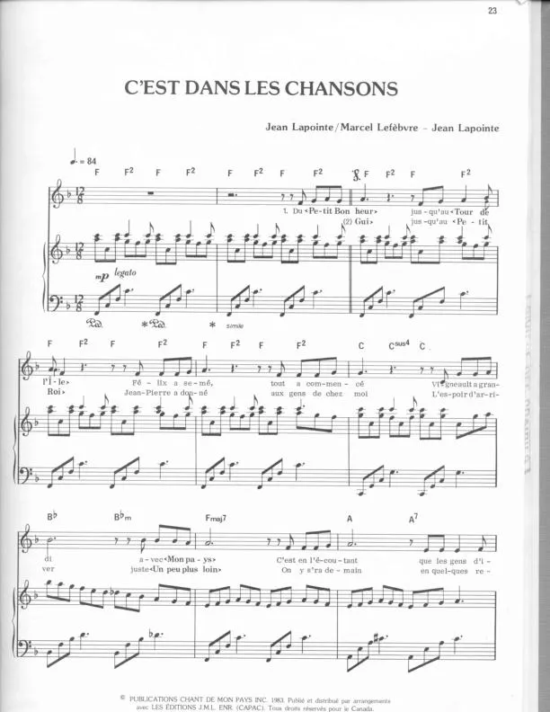 télécharger la partition d'accordéon C'est dans les chansons au format PDF