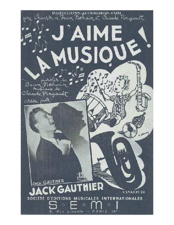 télécharger la partition d'accordéon J'aime la musique (Chant : Jack Gauthier) (Marche) au format PDF