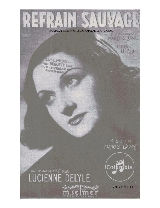 télécharger la partition d'accordéon Refrain Sauvage (Chant : Lucienne Delyle) (Slow) au format PDF