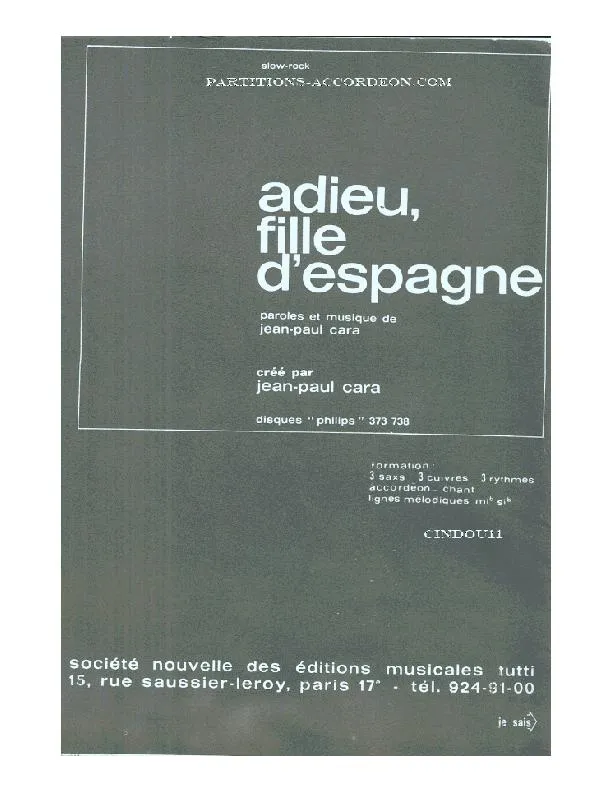 télécharger la partition d'accordéon Adieu Fille d'Espagne (Orchestration Complète) (Slow Rock) au format PDF