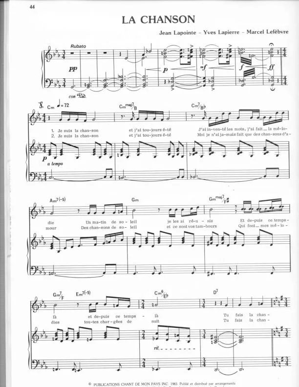 télécharger la partition d'accordéon La chanson au format PDF