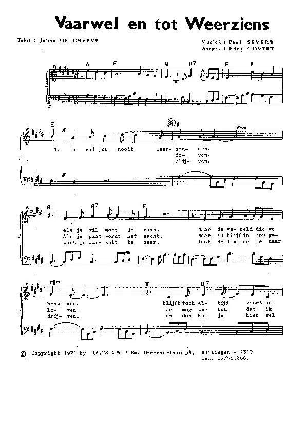 télécharger la partition d'accordéon Vaarwel en tot Weerziens (Arrangement : Eddy Govert) (Slow Rock)  au format PDF