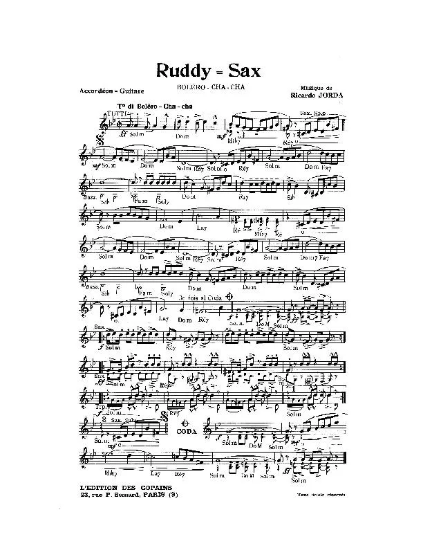télécharger la partition d'accordéon Ruddy Sax (Boléro Cha Cha) au format PDF