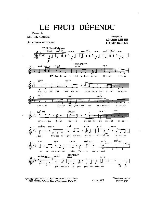 télécharger la partition d'accordéon Le fruit défendu (Fox Calypso) au format PDF