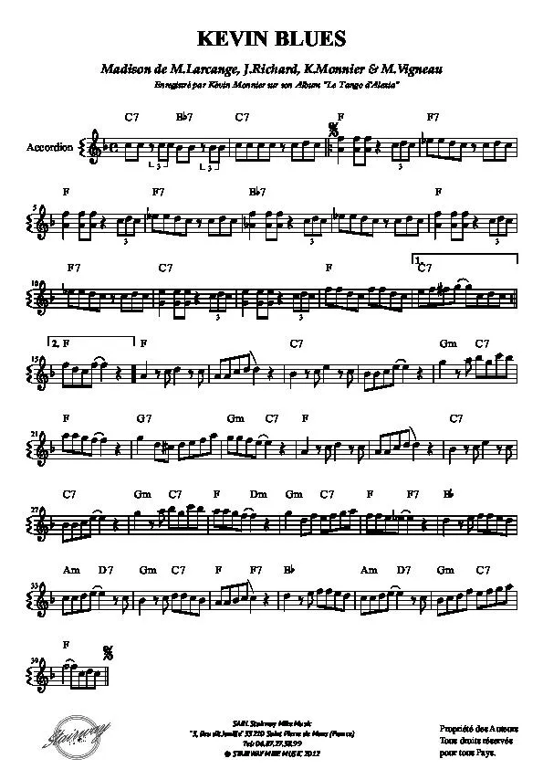 télécharger la partition d'accordéon Kévin Blues (Madison) au format PDF