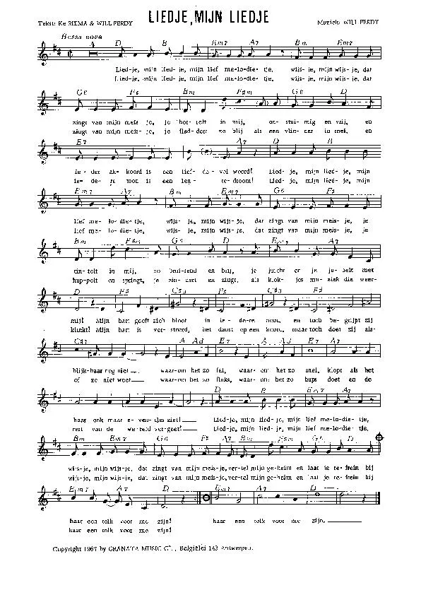 télécharger la partition d'accordéon Liedje Mijn liedje (Bossa Nova) au format PDF