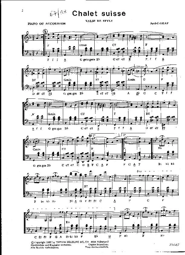 télécharger la partition d'accordéon Chalet Suisse (Valse) au format PDF