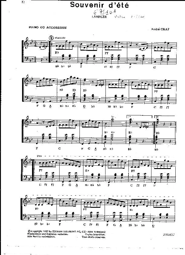 télécharger la partition d'accordéon Souvenir d'été (Ländler Valse Suisse) au format PDF