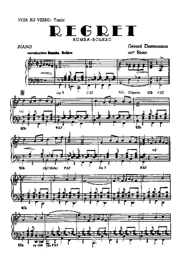 télécharger la partition d'accordéon Regret (Arrangement : Reno) (Rumba Boléro) au format PDF