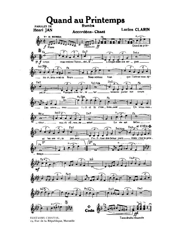 télécharger la partition d'accordéon Quand au Printemps (Rumba) au format PDF