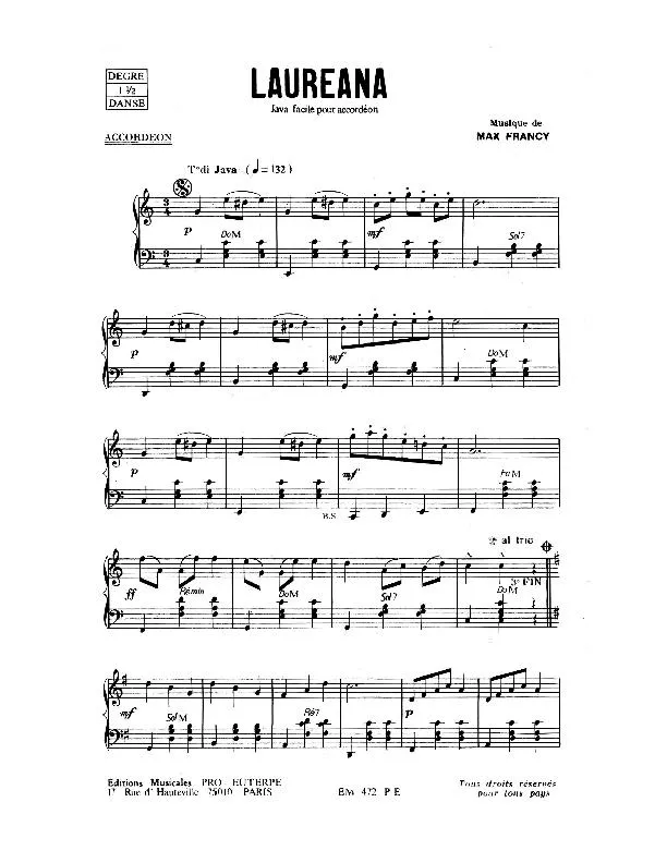 télécharger la partition d'accordéon Laureana (Java) au format PDF